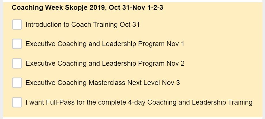 Executive Coaching and Leadership Week Skopje 2019